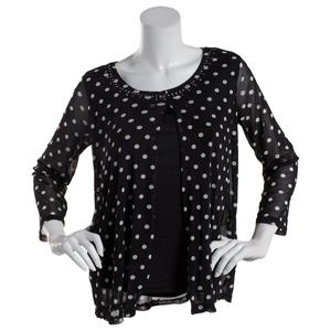 Womens Notations 3/4 Sleeve Dots Mesh 2Fer Blouse