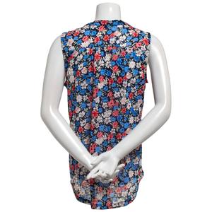 Womens Notations Sleeveless Floral Knit Pleated Split Neck Blouse alternate view