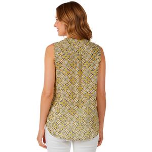 Womens Notations Sleeveless Abstract Pleat Split Neck Blouse alternate view
