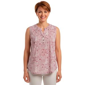 Womens Notations Sleeveless Paisley Knit Split Neck Blouse