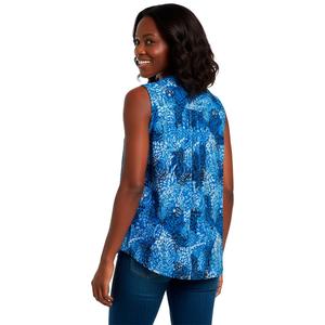 Womens Notations Sleeveless Abstract Leopard Pleat Blouse alternate view