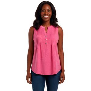Womens Notations Sleeveless Solid Jacquard Split Neck Blouse