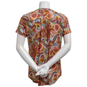 Womens Notations Short Sleeve Abstract Floral Pleated Blouse alternate view