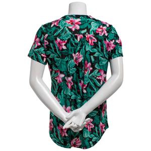 Womens Notations Short Sleeve Floral Leaf Pleated Blouse alternate view
