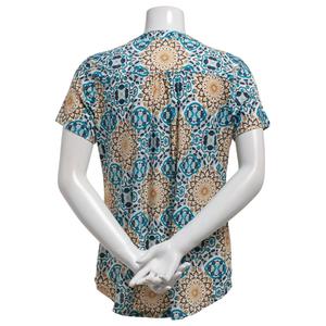 Womens Notations Short Sleeve Textured Medallion Pleated Blouse alternate view