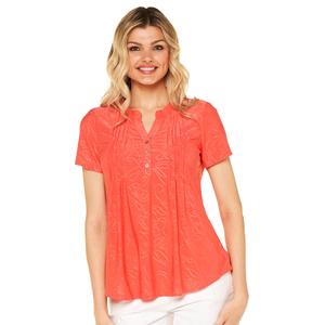 Womens Notations Short Sleeve Textured Jacquard Pleated Blouse