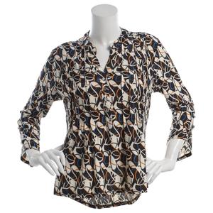 Womens Notations 3/4 Sleeve Abstract Jacquard Henley Blouse alternate view