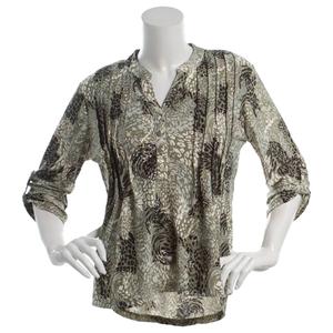 Womens Notations 3/4 Sleeve Leopard Jacquard Henley Blouse alternate view