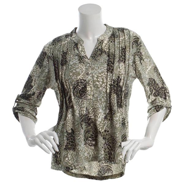 Womens Notations 3/4 Sleeve Leopard Jacquard Henley Blouse alternate view