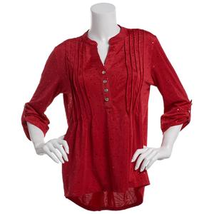 Womens Notations 3/4 Sleeve Disco Dot Henley Blouse