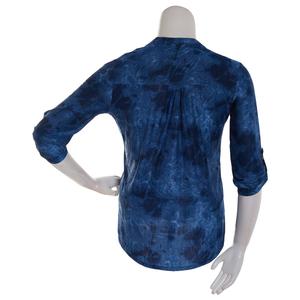 Womens Notations 3/4 Sleeve Tie Dye Jacquard Knit Pleat Henley alternate view