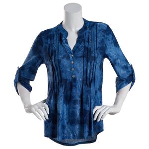 Petite Notations 3/4 Sleeve Tie Dye Jacquard Knit Pleat Henley