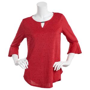 Petite Notations 3/4 Ruffle Sleeve Dot Keyhole Neck Blouse alternate view