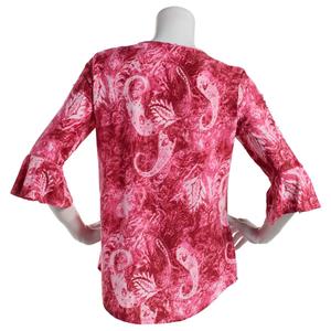 Womens Notations 3/4 Ruffle Sleeve Keyhole Jacquard Blouse alternate view
