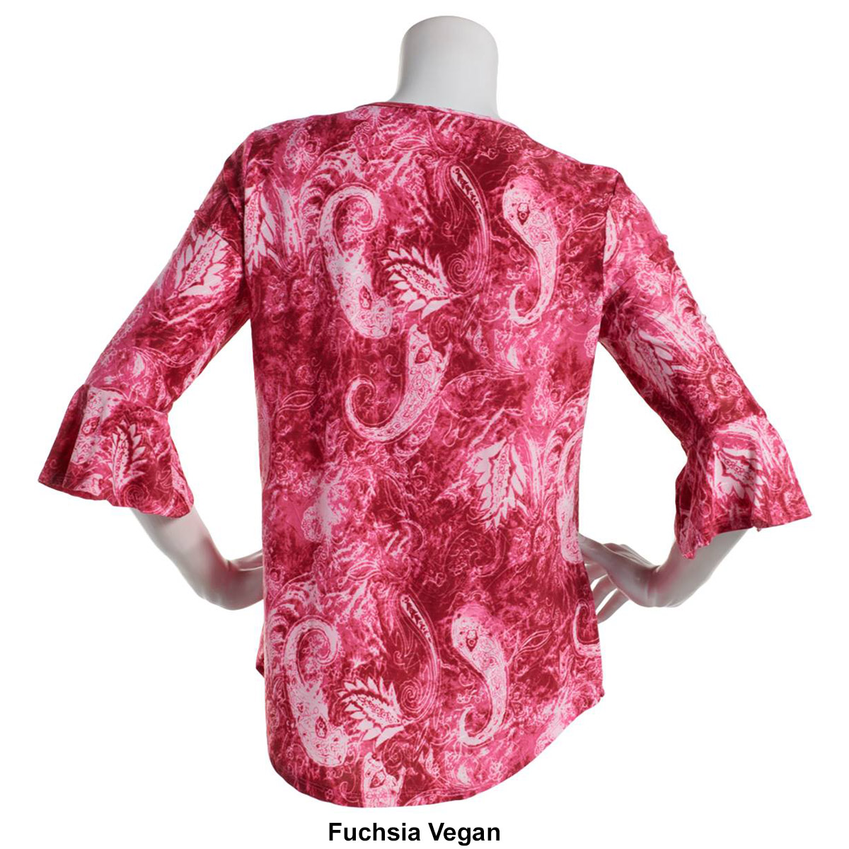 Plus Size Notations 3/4 Ruffle Sleeve Paisley Keyhole Blouse