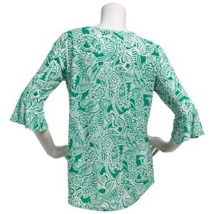 Petite Notations 3/4 Ruffle Sleeve Keyhole Neck Paisley Blouse alternate view