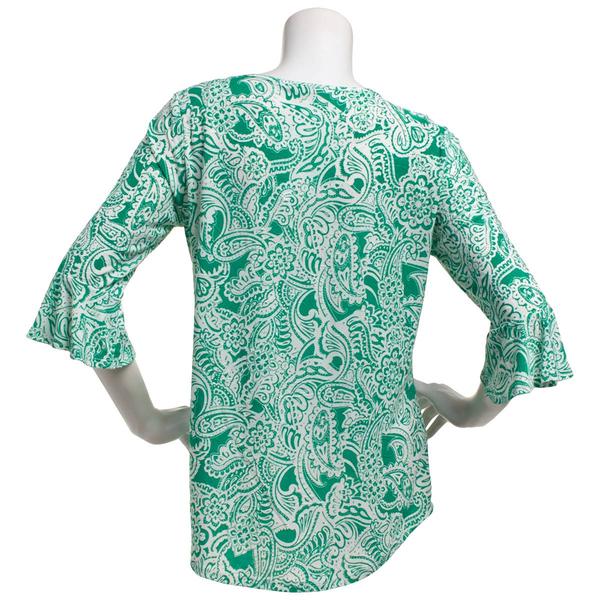 Petite Notations 3/4 Ruffle Sleeve Keyhole Neck Paisley Blouse alternate view