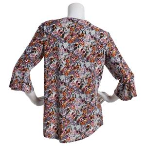 Womens Notations 3/4 Ruffle Sleeve Keyhole Floral Blouse alternate view