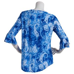 Womens Notations 3/4 Ruffle Sleeve Keyhole Jacquard Blouse alternate view