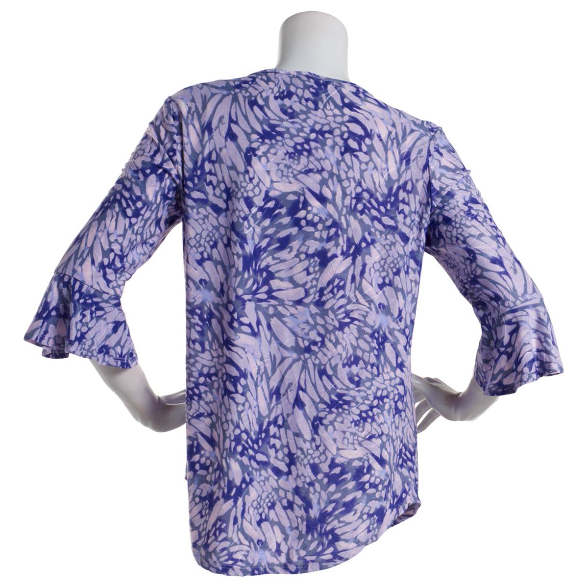 Plus Size Notations 3/4 Ruffle Sleeve Jacquard Keyhole Blouse