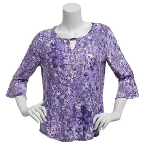 Womens Notations 3/4 Ruffle Sleeve Abstract Floral Blouse