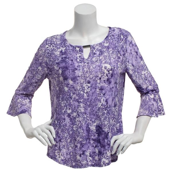 Womens Notations 3/4 Ruffle Sleeve Abstract Floral Blouse