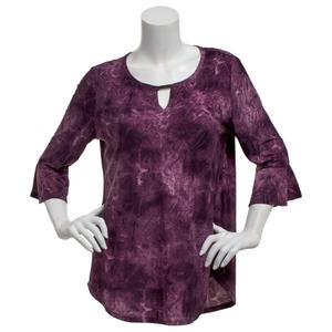 Womens Notations 3/4 Ruffle Sleeve Abstract Keyhole Neck Blouse