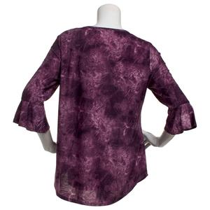 Womens Notations 3/4 Ruffle Sleeve Abstract Keyhole Neck Blouse alternate view
