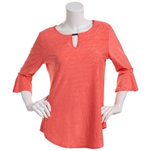 Womens Notations 3/4 Ruffle Sleeve Leaf Bar Jacquard Blouse alternate view