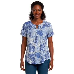 Womens Notations Short Sleeve Paisley Keyhole Neck Blouse