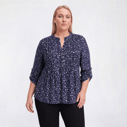 Plus Size Notations 3/4 Sleeve Pleated Dot Henley Blouse alternate view