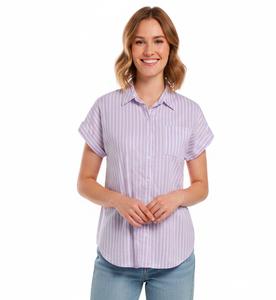Womens Notations Dolman Sleeve Stripe Button Front Blouse