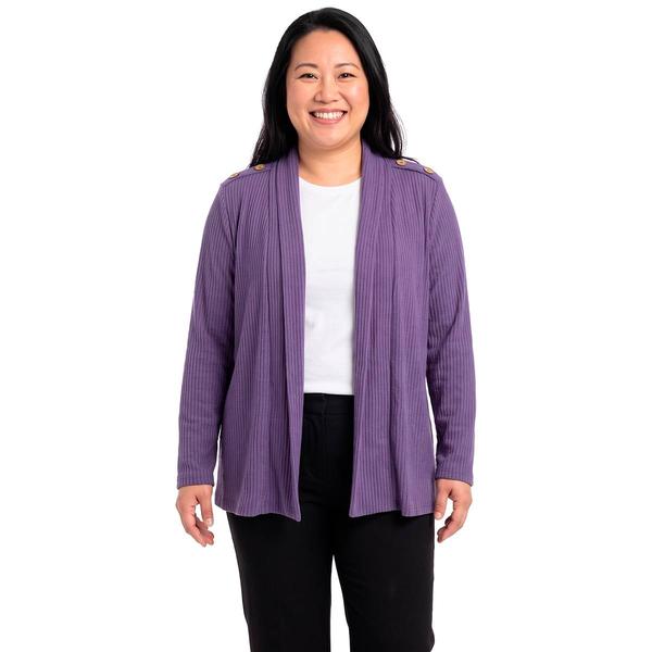 Plus Size Notations Ribbed Hacci Button Shoulder Cardigan alternate view
