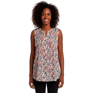 Womens Notations Sleeveless Floral Pleat Split Neck Blouse