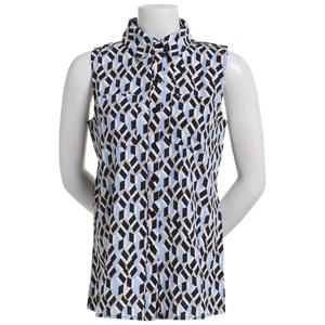 Womens Notations Sleeveless Button Front Silky Stretch Blouse