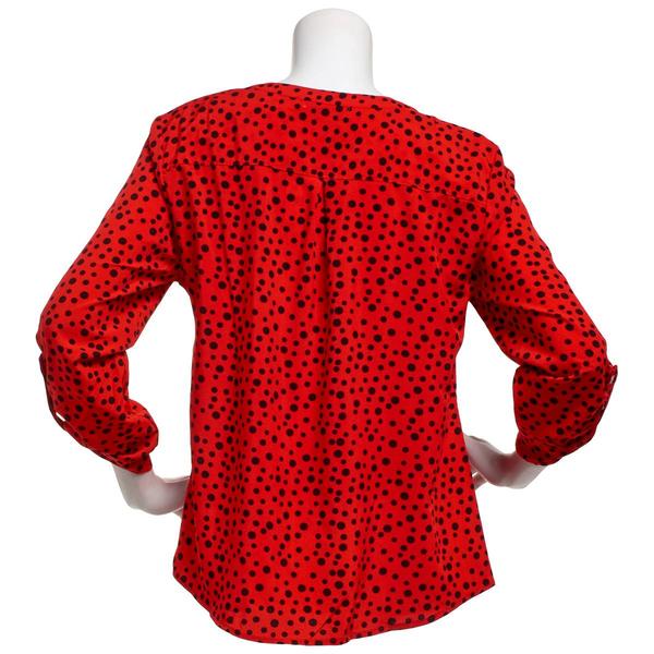 Womens Notations 3/4 Roll Tab Sleeve Dot Split Neck Button Down alternate view