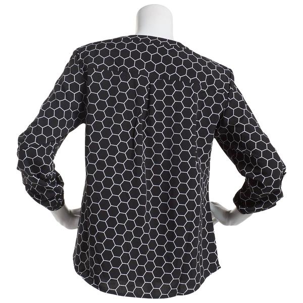 Womems Notations 3/4 Roll Tab Geometric Button Down Blouse alternate view