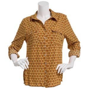 Womens Notations 3/4 Roll Tab Sleeve Geometric Button Down