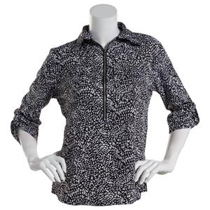 Womens Notations 3/4 Sleeve Speckled Zip Front Equipment Blouse