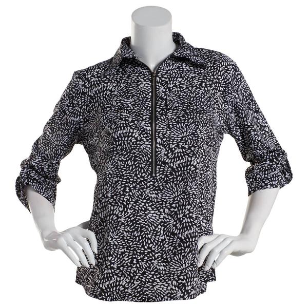 Womens Notations 3/4 Sleeve Speckled Zip Front Equipment Blouse