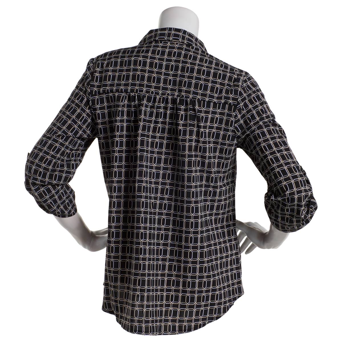 Plus Size Notations Geometric Equipment Casual Button Down