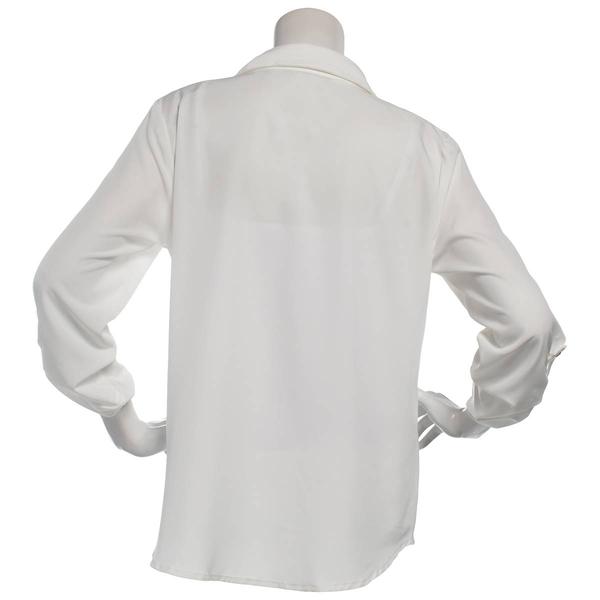 Plus Size Notations Long Sleeve Silky Solid Casual Button Down alternate view