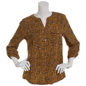 Womens Notations 3/4 Roll Tab Chevron Equipment Blouse