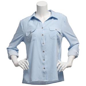 Womens Notations 3/4 Sleeve Stripe Casual Button Down