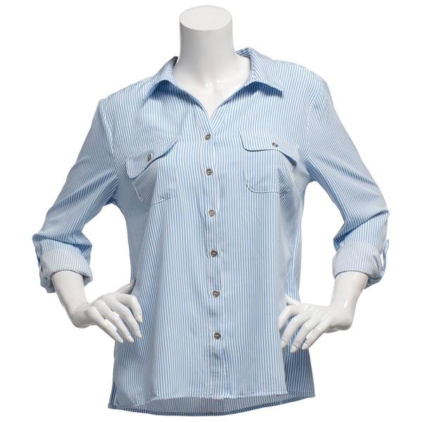 Womens Notations 3/4 Sleeve Stripe Casual Button Down alternate view
