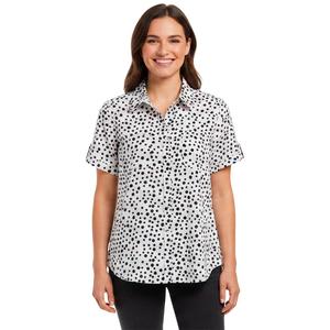 Womens Notations Short Sleeve Dot Button Front Blouse