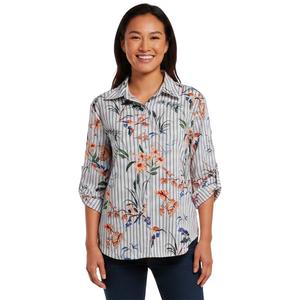 Plus Size Notations Roll Tab Sleeve Tropical Floral Button Down