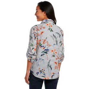 Plus Size Notations Roll Tab Sleeve Tropical Floral Button Down alternate view