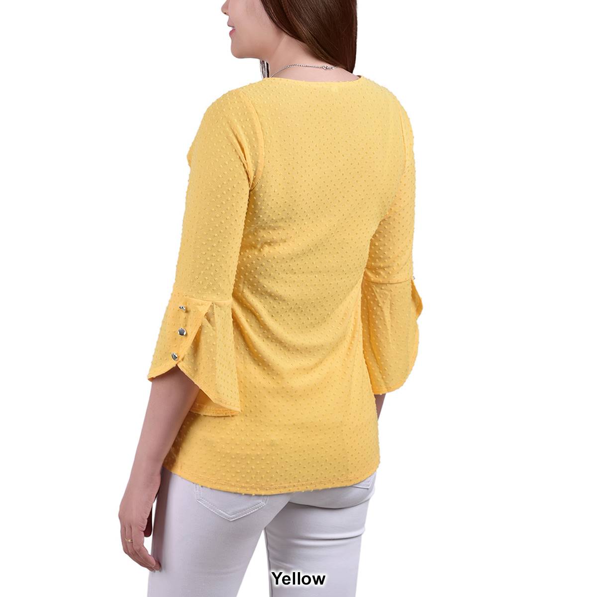 Petite NY Collection 3/4 Tulip Sleeve Scoop Neck Blouse