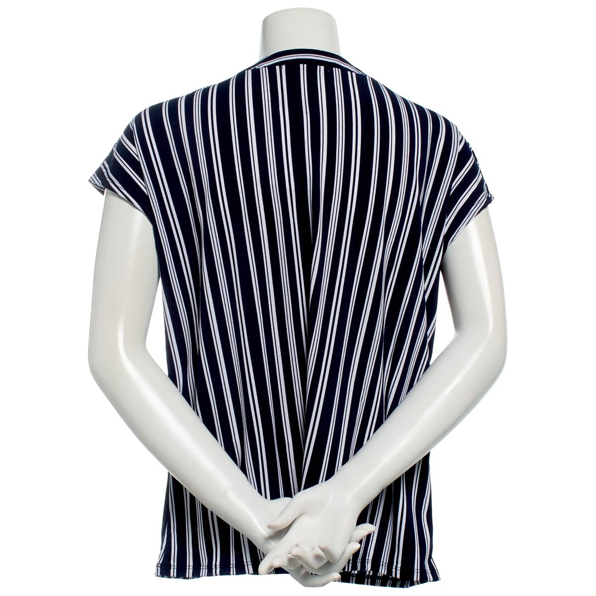 Plus Size Notations Short Sleeve Stripe Split Neck Crepe Blouse